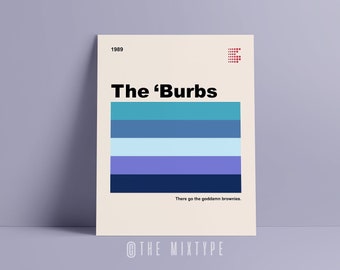 The 'Burbs Inspired Print. Retro Colorblock. Mid-Century Modern. Television Movie Poster. VHS. 8x10