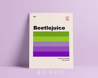 Beetlejuice Minimalist Print. Retro Colorblock. Mid-Century Modern. Television Movie Poster. VHS. 8x10