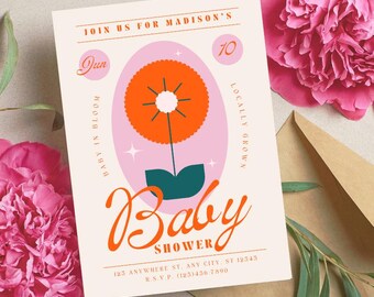 Zaproszenie na baby shower | Edytowalne i do druku | Kwiatowe | W rozkwicie