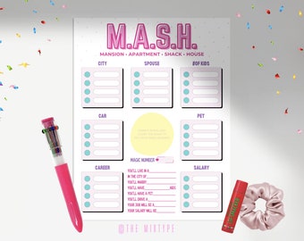 M.A.S.H. Printable Game | Instant Download | Bachelorette Games | Bridal Shower Games | Slumber Party