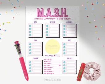 M.A.S.H. Printable Game | Instant Download | Bachelorette Games | Bridal Shower Games | Slumber Party