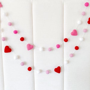 Red and pink Garland , Felt Heart Garland , Valentines Day Felt Ball Garland , Blush and Red heart Garland ,Valentines day decor,heart decor