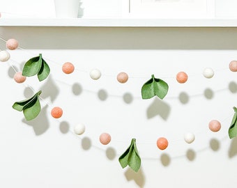 Spring felt ball garland , Spring leaf garland ,Blush garland , Spring bloom garland, Spring Decorations ,Pastel leaf garland , Pastel Decor