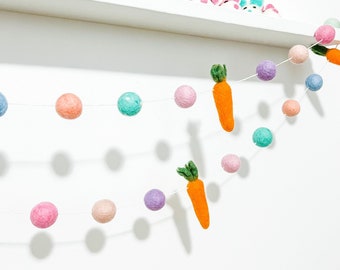 Easter decorations,Easter carrot Garland , Pastel rainbow garland , Spring garland, Easter felt ball garland, spring décor , easter banner