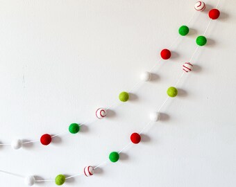 Peppermint Felt ball garland ,candy cane garland, Christmas Decor christmas garland , Christmas in July ,holiday decor