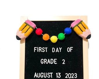 Bright Rainbow Letter board garland,Felt Pencil Garland, Felt ball decor,Classroom decor, Back to school decor,Teacher gift,pom pom garland,