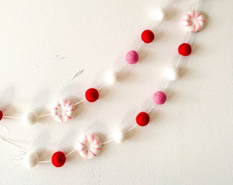 Pink peppermint garland, Christmas felt ball garland ,Peppermint garland, Christmas Decorations ,pink Christmas decor, holiday garland