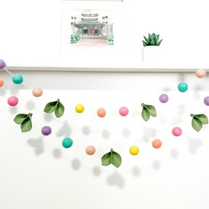 Spring felt ball garland , Spring decor , spring decorations , Spring flowers, blush decor , Pastel Decor , easter decor, easter garland image 2