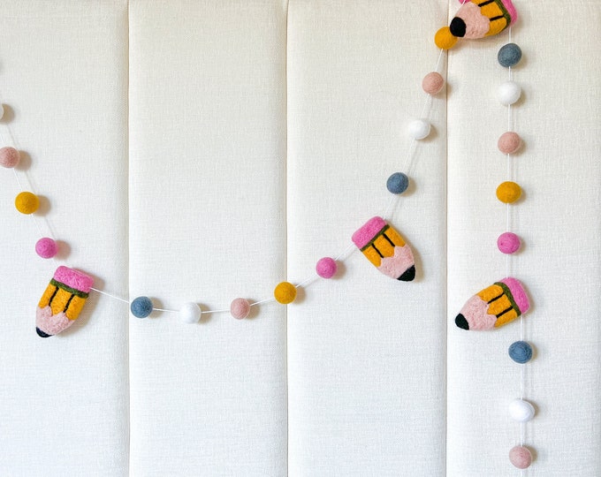 Felt Pencil Garland, Felt Ball Decor, Classroom Decor, Back to Schoo ...