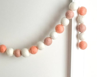 Peach felt ball garland , Neutral garland, blush and white home decor , blush wedding decor , blush nursery decor ,girls bedroom decor