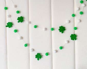 Green and white Garland , Leprechaun's Felt Ball Garland , Shamrock Garland , St. Patrick's Day Felt ball Garland ,St. Patrick's Day decor