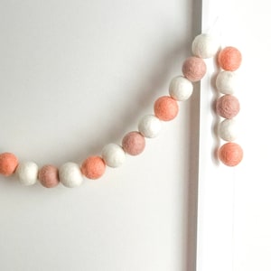 Peach felt ball garland , Neutral garland, blush and white home decor , blush wedding decor , blush nursery decor ,girls bedroom decor