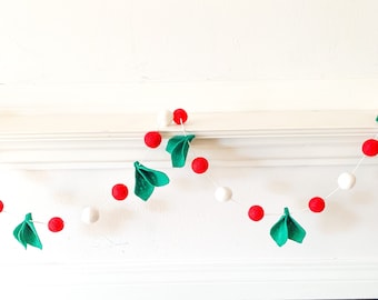 Red berry garland ,Christmas felt ball garland , Christmas leaf garland,Red and White garland , Christmas garland, Christmas Decorations