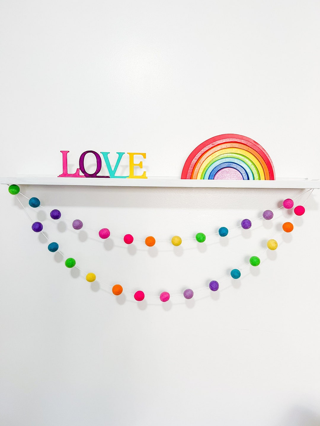 Bright Rainbow Felt Ball Garland , Rainbow Garland , Playroom Decor ...