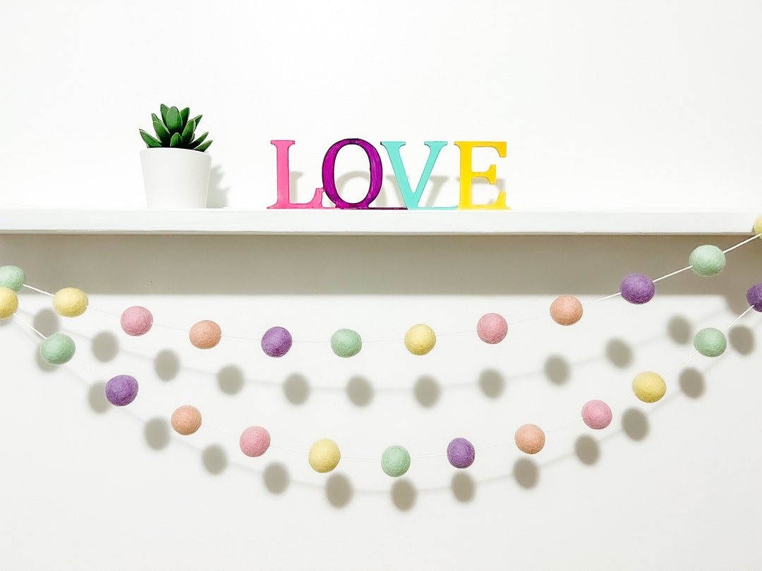Rainbow Felt Ball Garland , Pastel Rainbow Garland , Neutral Garland