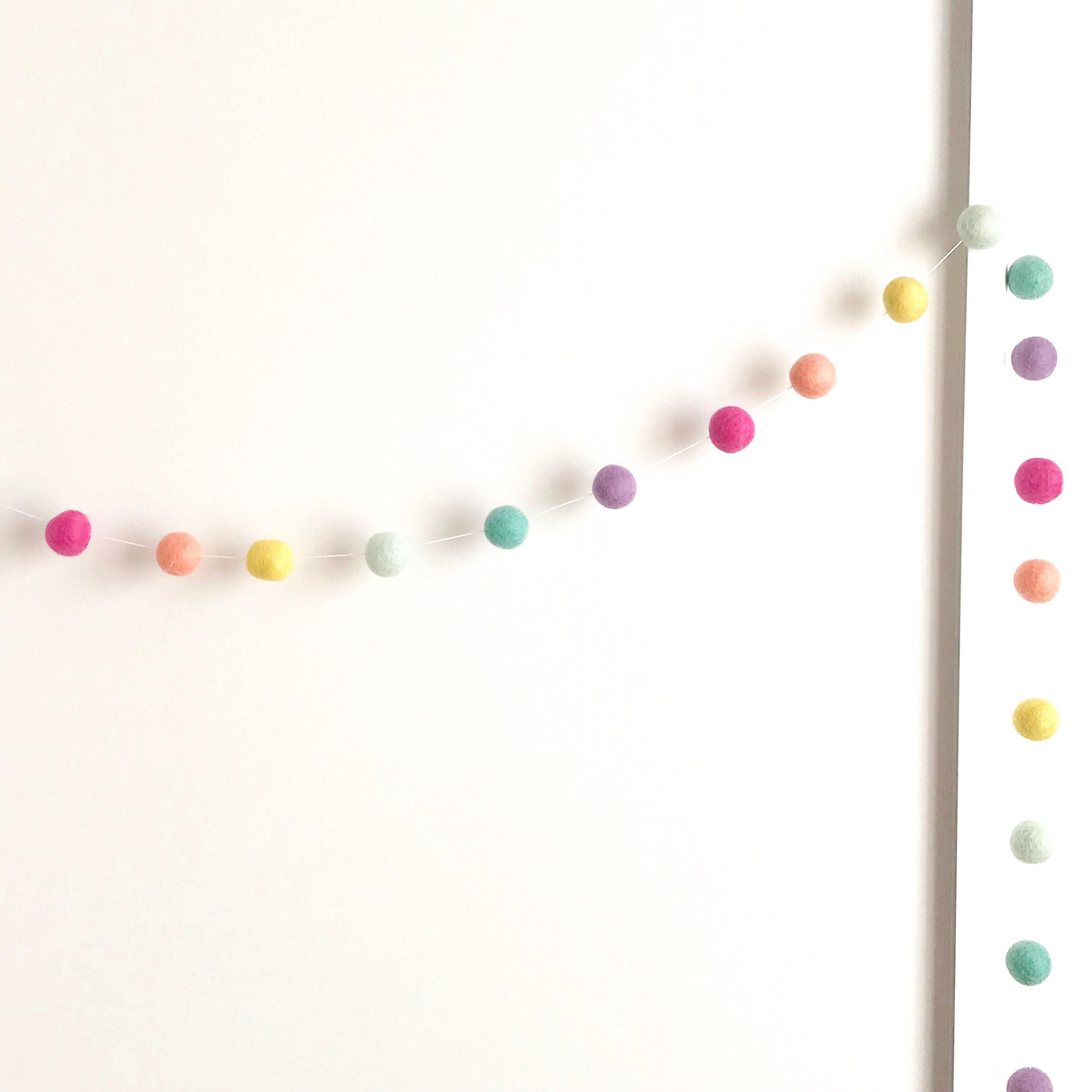 Rainbow Felt Ball Garland Pastel Rainbow Garland Neutral Etsy
