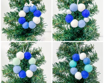 Blue Christmas ornament , Hanukkah decorations, Christmas ornament handmade, Christmas Decor , blue Christmas decor, felt ball ornaments,