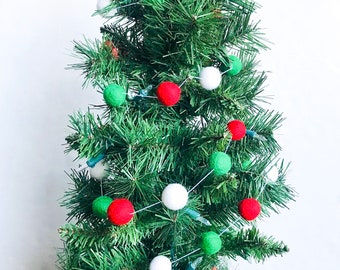 Red And Green Felt ball garland , Christmas Colours , Christmas Decor , christmas garland , white christmas Garland , Christmas Decoration