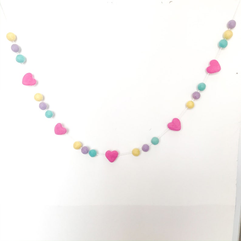 Heart garland Pastel rainbow garland nursery decor felt ball garland Neutral garland easter decoration Easter Felt Garland