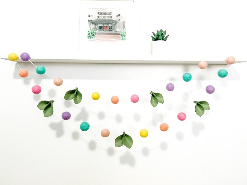 Spring felt ball garland , Spring decor , spring decorations , Spring flowers, blush decor , Pastel Decor , easter decor, easter garland image 2