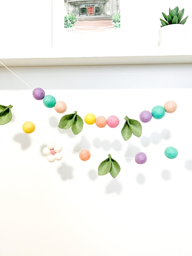 Spring felt ball garland , Spring decor , spring decorations , Spring flowers, blush decor , Pastel Decor , easter decor, easter garland image 7