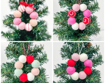 Pink Christmas ornament , Christmas ornament handmade, Christmas Decor , felt ball Christmas ornament, pom pom Christmas ornament