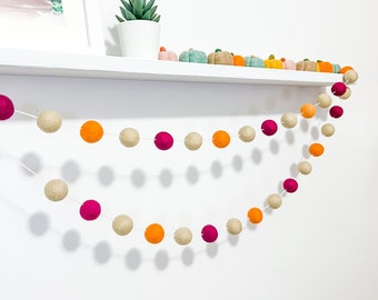 Fall felt ball garland , Fall decor, Fall garland, Burgundy garland , orange and burgundy garland , fall wedding decor , Halloween decor