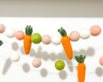 Easter decorations,Easter carrot Garland , Spring garland, Easter felt ball garland, spring décor , easter banner , Spring felt ball garland