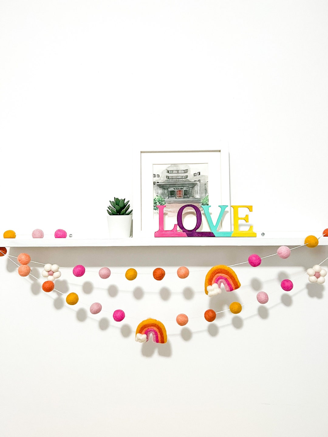 Bright Rainbow Decoration, Rainbow Felt Ball Garland ,play Room Décor ...