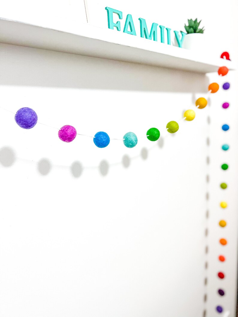 Bright Rainbow Felt Ball Garland , Rainbow Garland , Playroom Decor ...