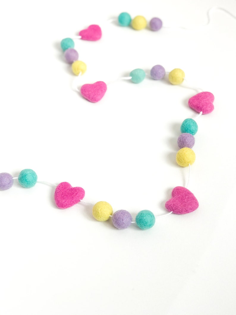 Heart garland Pastel rainbow garland nursery decor felt ball garland Neutral garland easter decoration Easter Felt Garland