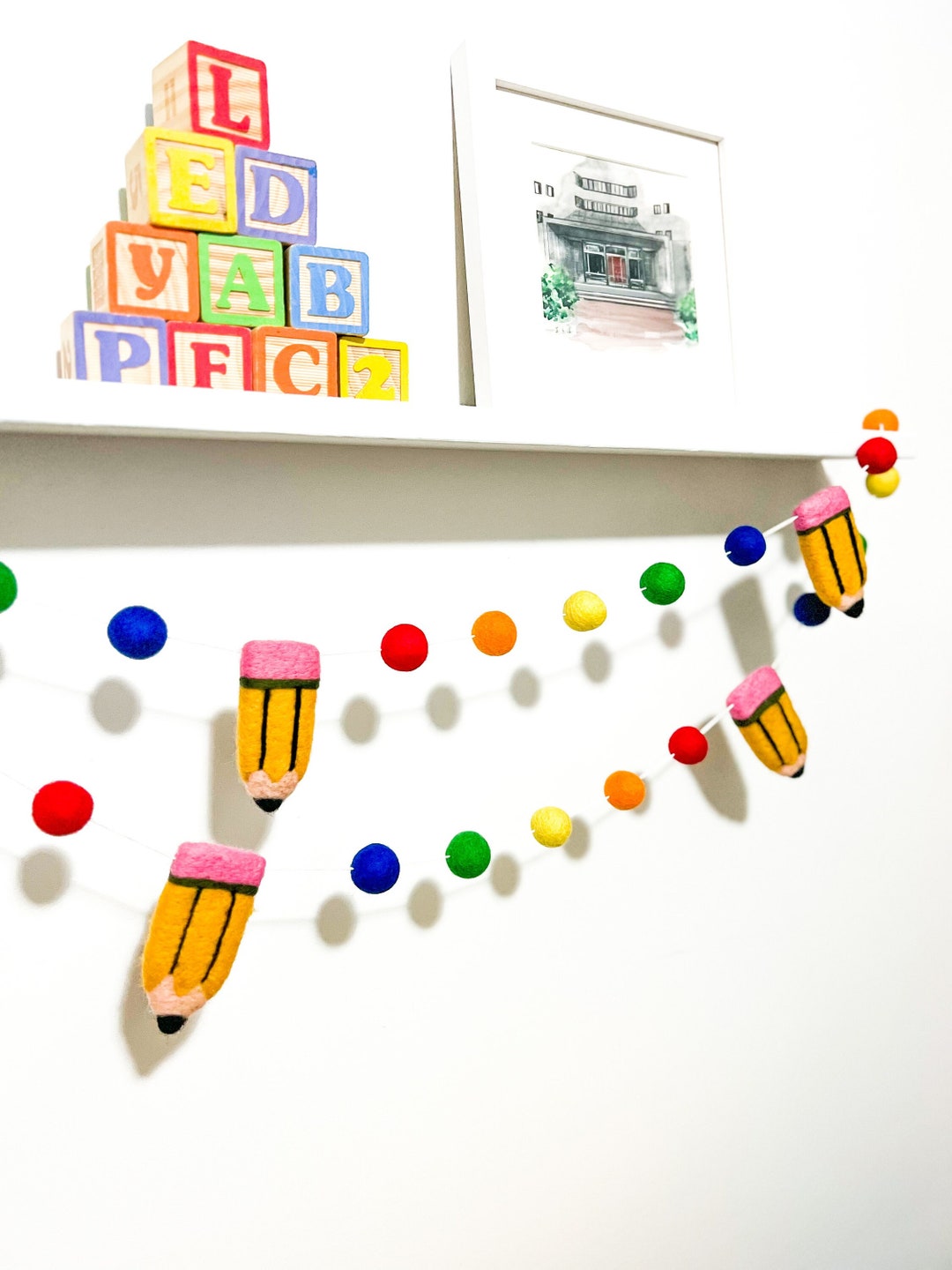 Felt Pencil Garland, Felt Ball Decor, Classroom Decor, Back to Schoo ...