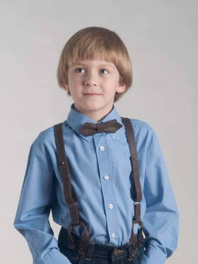 Leather Suspenders Personalized Yback Vintage Brown Braces Button