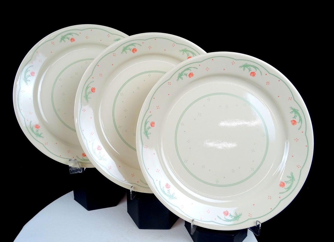 Corning Porcelain Corelle Calico Rose Pattern 3 Pc 10 3/8 Dinner Plates ...