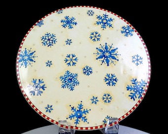 Sakura Porcelain Snowflake By Debbie Mumm Checkered Red Trim 9 5/8" Trivet 2000