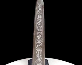 Egyptian Stone Obelisk Hand Made Hieroglyphic Etched Vintage 9" Statue