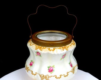 Bridgwood England Porcelain Roses And Bows Antique 5 7/8" Biscuit Jar 1912-1932