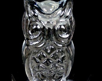 Viking Glass 7764 Klare Kristall Eule 3 5/8" Figur Briefbeschwerer 1977 Orig Stkr