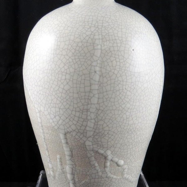 Schönfeld signierte Studio Art Pottery White Crackle Glaze 10 1/2" Flaschenvase