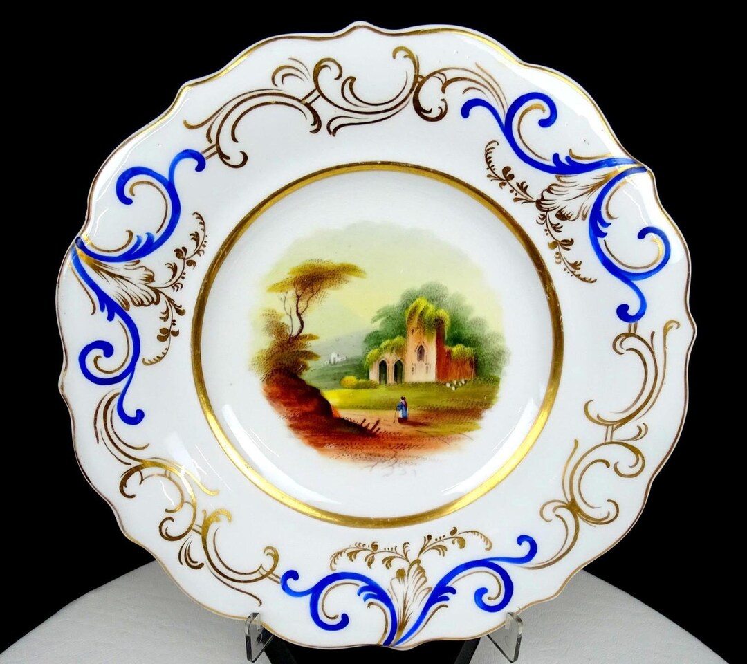 Old Paris Rockingham Porcelain Scenic Antique 9