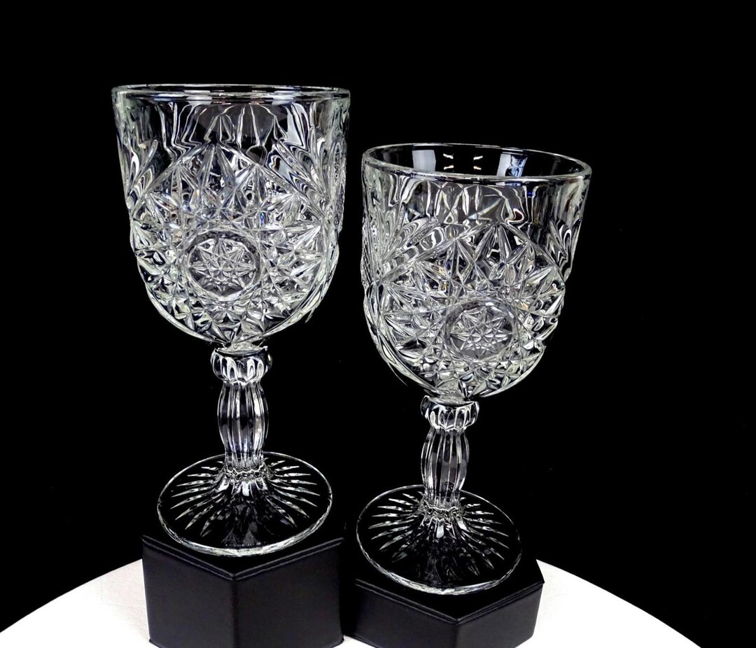 Libbey Ribbed Glassware Libbey Glass Company Hobstar Pattern Ribbed Stem 2 Pc 7 1/4