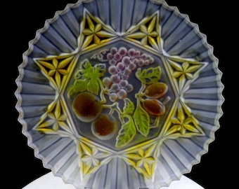 Federal Glass Pioneer Pattern Frosted Fruit Design 11 3/8" Sandwich Plate 1940s