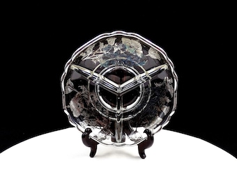 Cambridge Glass Silver City Flanders Silver Overlay 3 Part 6 3/8&quot; Divided Dish