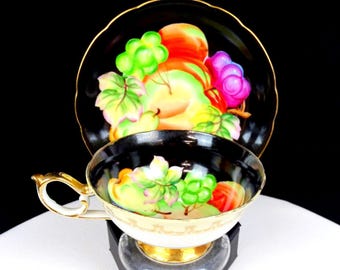Kondo Japan Porcelain Harvest Fruit Vintage Set di tazze e piattini da 2 1/8" anni '20