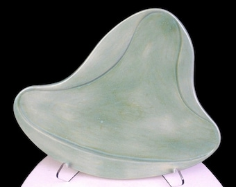 スタジオアートポタリー フローレンス サイン入り パレット型 グリーン 15インチ センターピース 1970年代