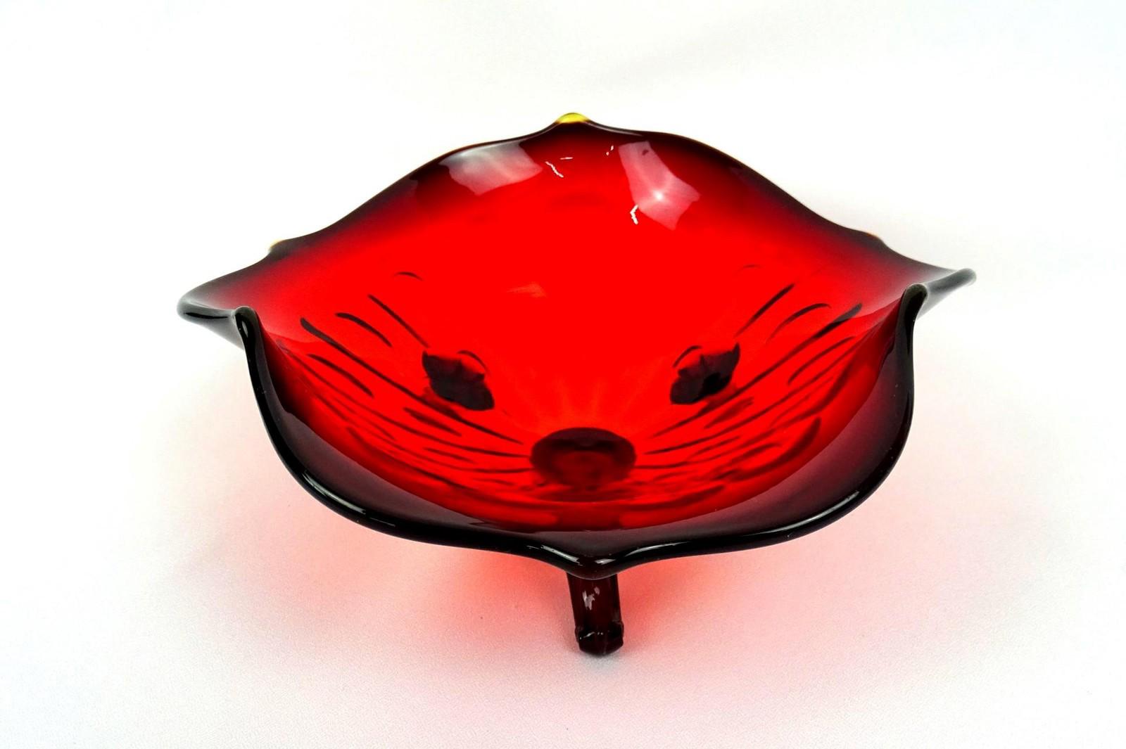 Fenton Glass 107 Ruby Red Thumbprint Paneled 6 7/8" Tri Footed Bowl 1930s