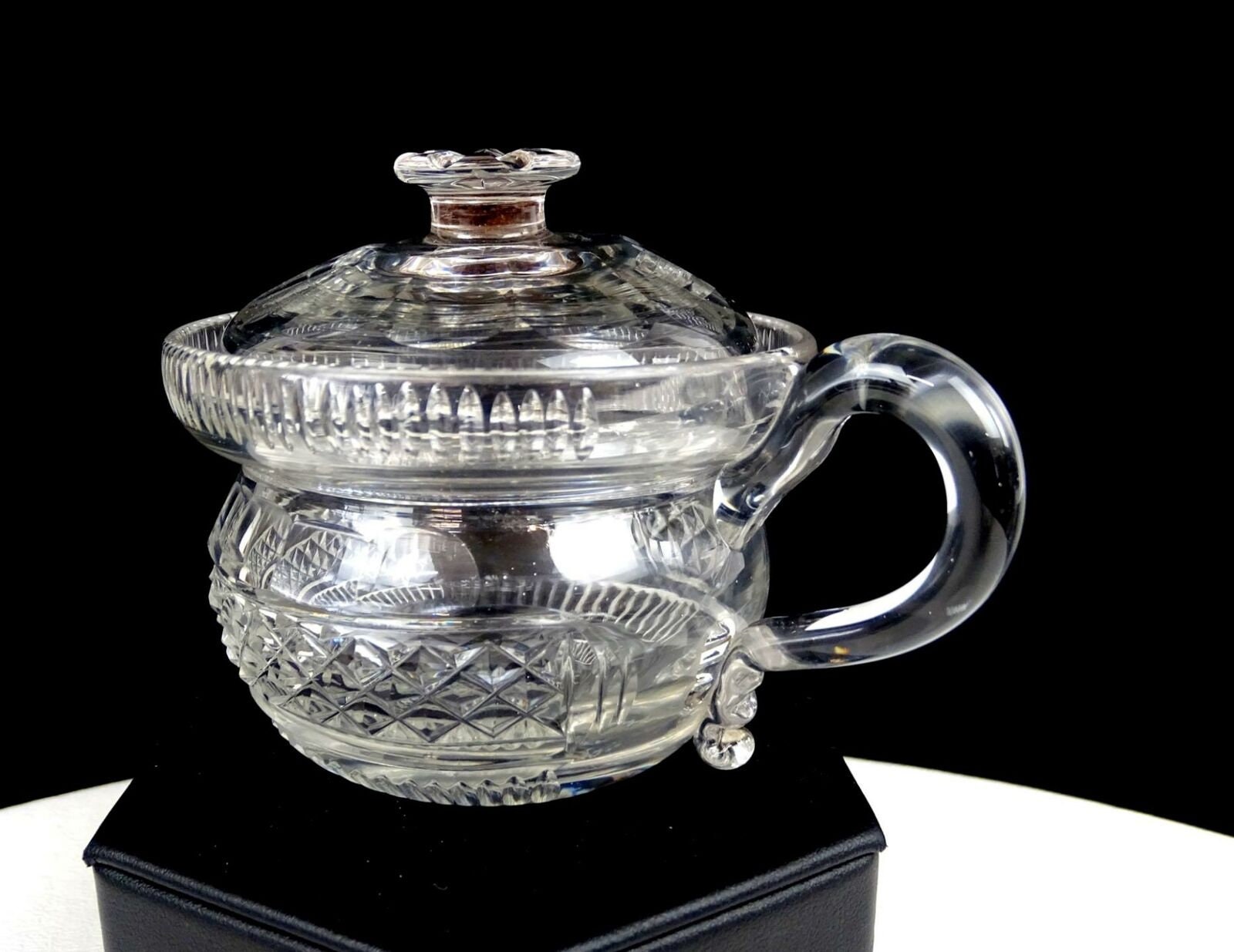 Irish Antique Glass Crystal Crosshatch 2 Pc 2 1/8" Punch Cups