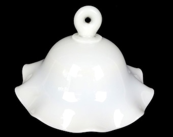 Vintage vit mjölkglashängande vågig tutu-oljelampa i rökfärgad 15 cm skärm 1920-