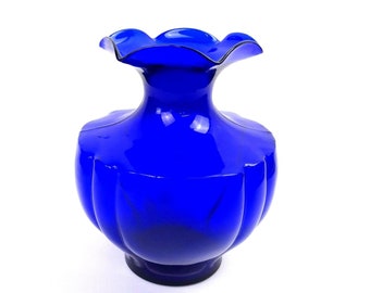 Louie Glass Company Cobalt Blue Fluted Vintage 7 1/2" Urn Vase 1930s