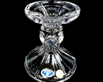 Vintage Bohemia Czech Republic Cut Crystal 6 1/8" Candlestick Original Sticker